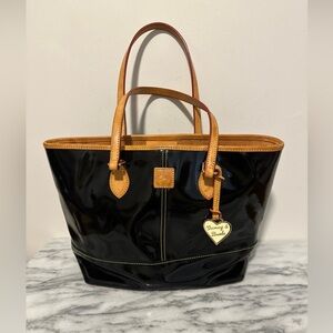Dooney & Bourke Glossy Black and Tan Tote